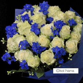 青いバラ ブルーローズ 大輪の赤バラ カサブランカ 花束 ブーケ フラワーギフトは Koi Hana